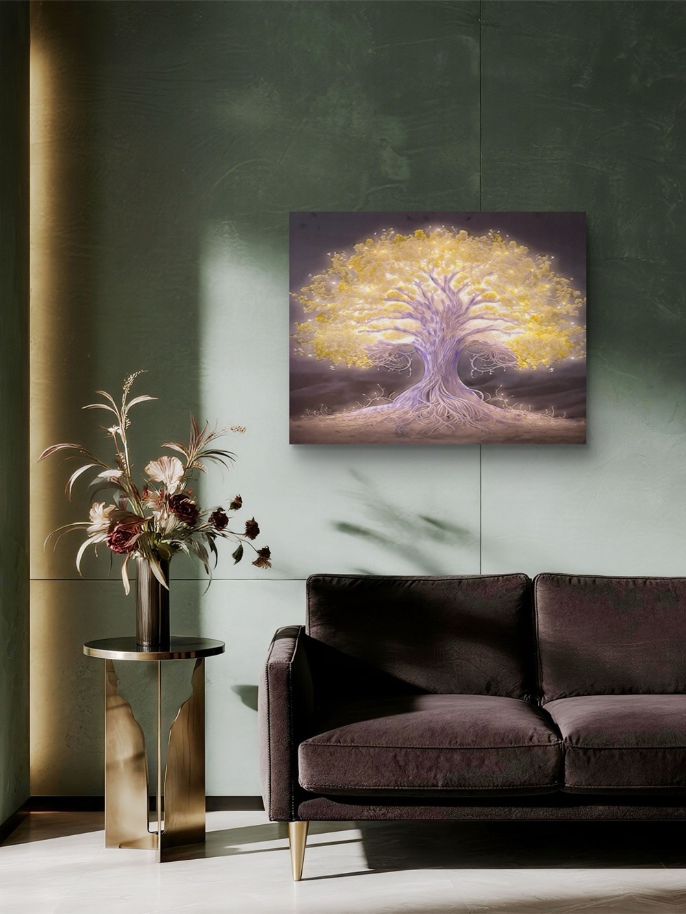 Golden Light Tree Wall Art Canvas - Purple and Gold